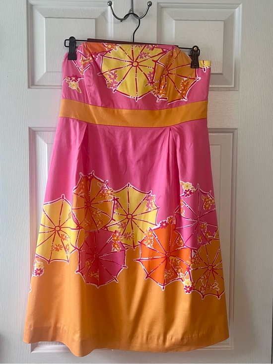 Lilly Pulitzer Dresses & Skirts - Lilly Pulitzer Pink, Yellow & Orange Umbrella Strapless Dress